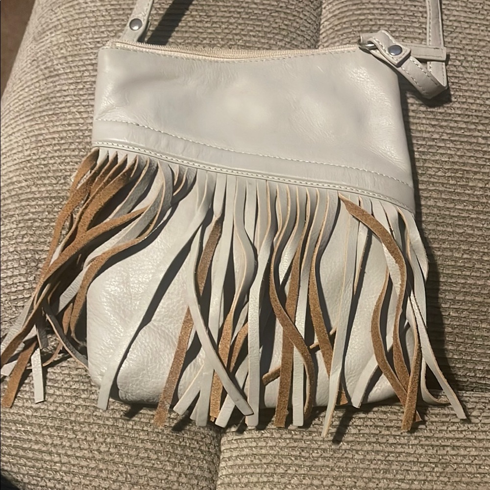 Pielino Light Gray Fringe Crossbody Bag with Soft Leather NWOT